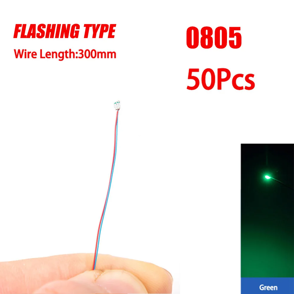 50 Stück 0805 blinkende LED-SMD-Lampe, verkabelt, Micro-Litz-LED, vorgelötet, Chip, verkabelt, 3 V, Eisenbahnmodell, Spielzeug, Licht, DIY-Leitungen, Drähte, 30 cm