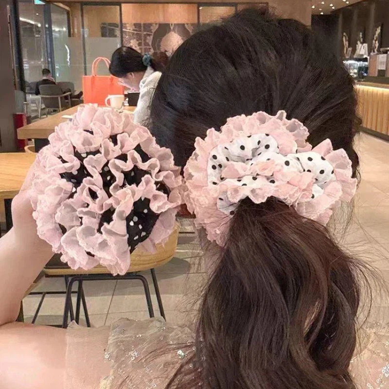 

Эластичная резинка для волос в горошек с кружевом в стиле французского кантри, объемная, с художественным дизайном, аксессуар для волос