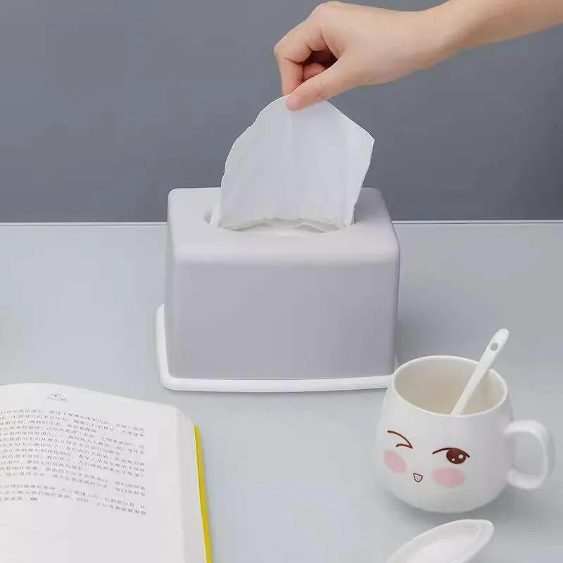 

Large Capacity Plastic Tissue Box Simple Style Living Room Decorative Storage Organizer Desktop Mounted Public Place Suitable