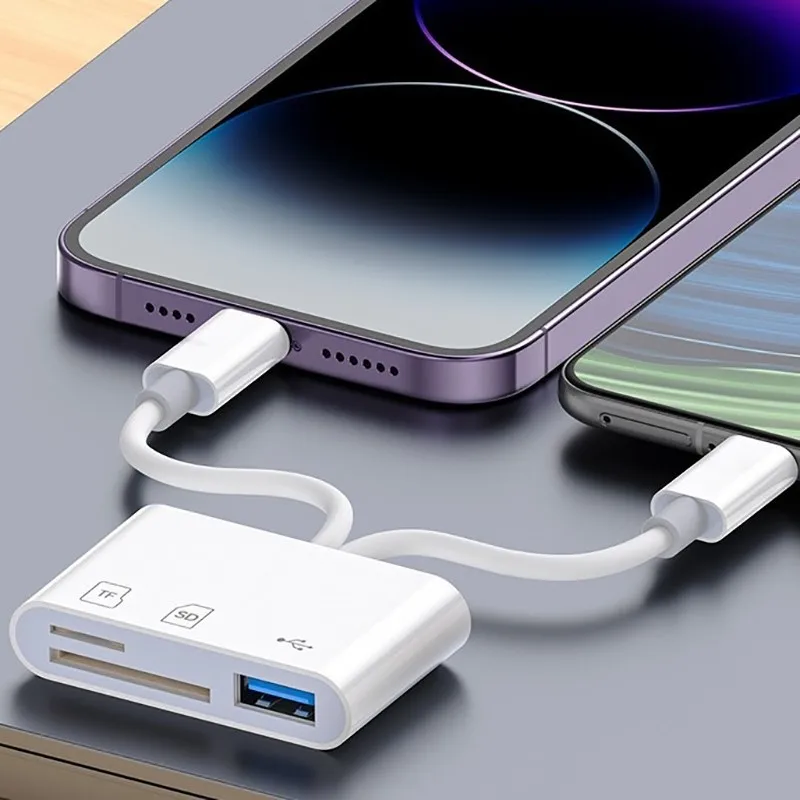 1 قطعة 2 في 1 قارئ بطاقات OTG للكمبيوتر المحمول نوع C إلى SD TF محول بطاقة الذاكرة ForiPhone قارئ البطاقات الذكية المتعددة لا يتطلب التطبيق