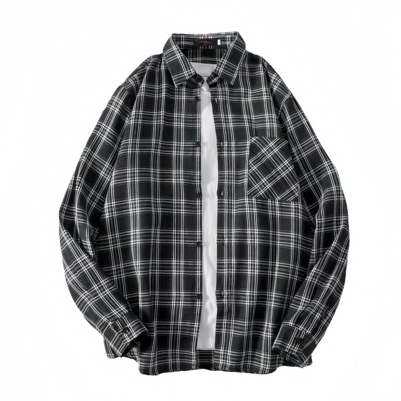 Spring Autumn Men's Thin Long Sleeve Plaid Shirt Fashion Loose Fitting Casual Versatile Checkered Shirt Coat