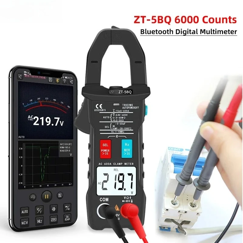ZOYI ZT-5BQ Bluetooth Clamp Meter Multimeter Digital Current Pliers Amperometric Meter AC/DC Voltmeter Ammeter Auto Range Tester