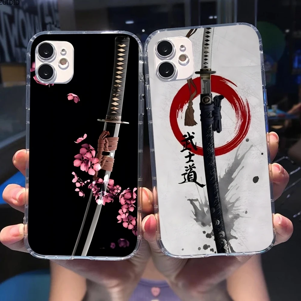 Katana Samurai Ronin Mobile Cell Phone Case for iPhone 16 15 14 13 12 11 X XR XS 8 Pro Max Plus Mini Clear Transparent Cover