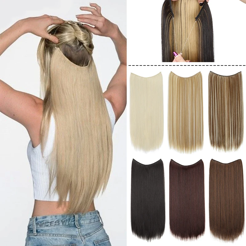 

Synthetic Fishing Line Hair Extension Invisible Long Straight Wig Piece Suitable For Women's Daily Party Wear Multi-Color Optio