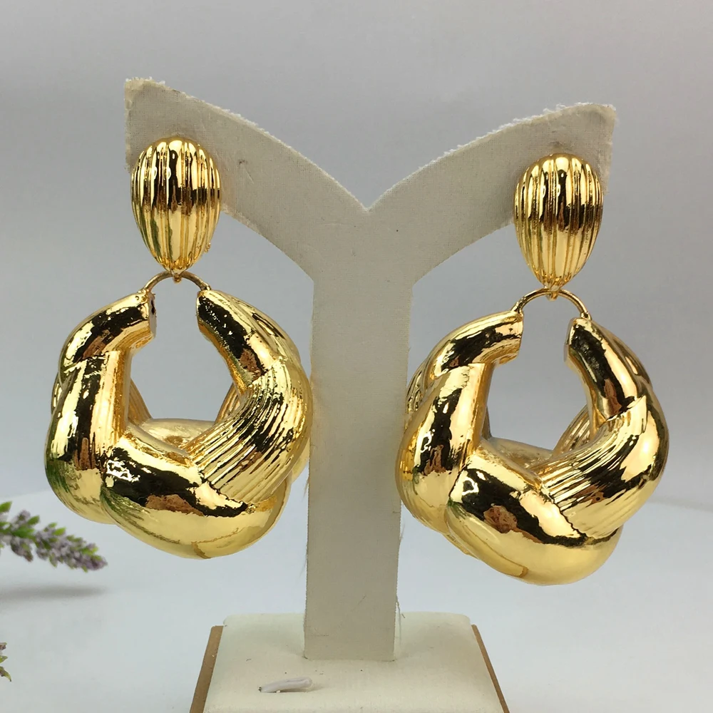 

American African Nigeria Fashion Big Drop Earrings Exquisite Copper Large Style For Woman Daily Jewelry Gifts FHK16690