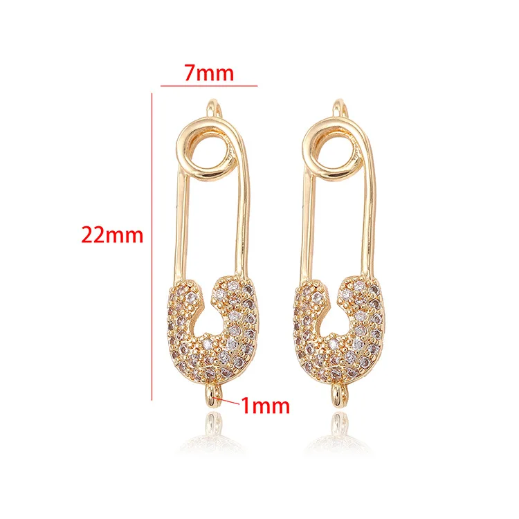2PCS 7x22MM 14K Gold Color Brass with Zircon Brooch Pendants Charms High Quality Diy Jewelry Findings Accessories