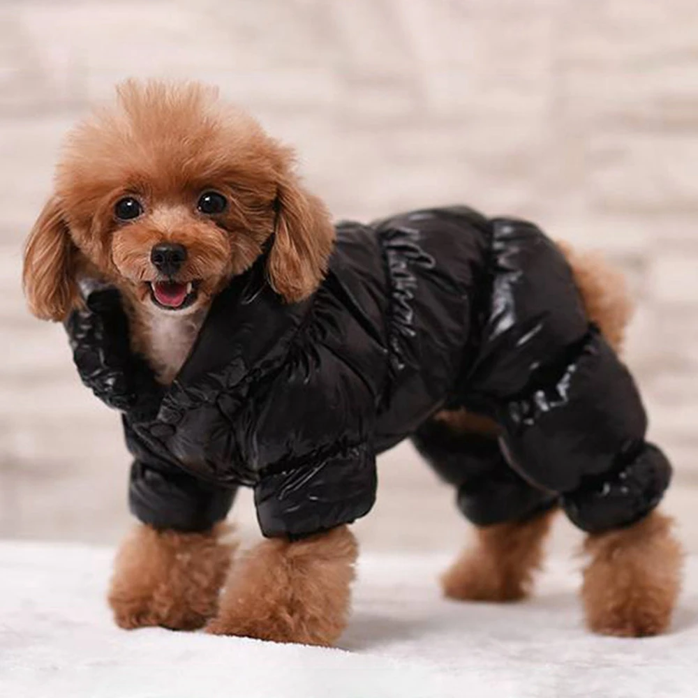 Freeship Dog Cat Winter Faux Leather Waterproof Clothes Jumpsuit Hoodie Pet Puppy Coat Down Jacket Thicken Warm Suit