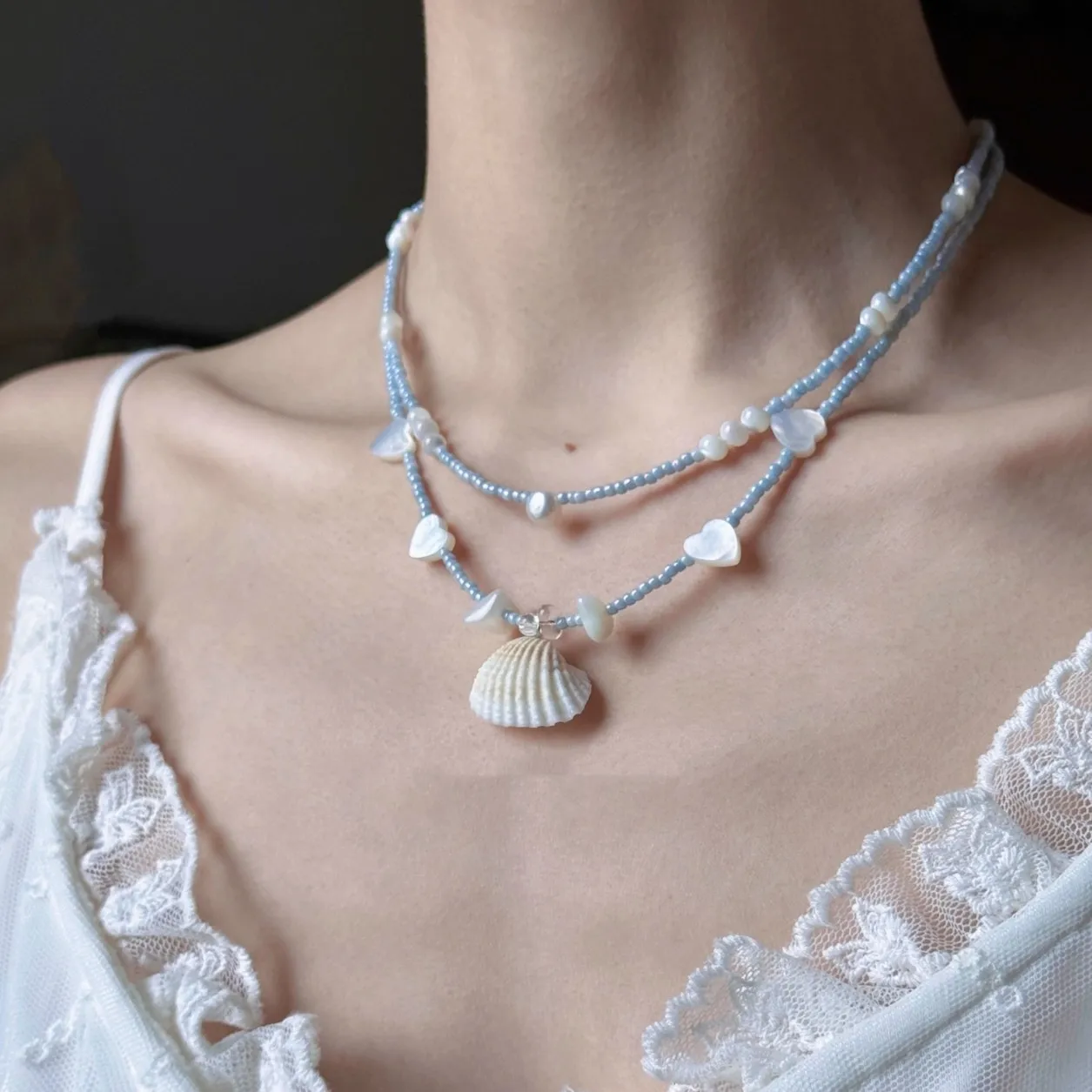 Shell Bead Necklace Tropical Seaside Holiday Resort Lightweight Natural Shell Beads Stylish Versatile Daily Jewelry Gift Women