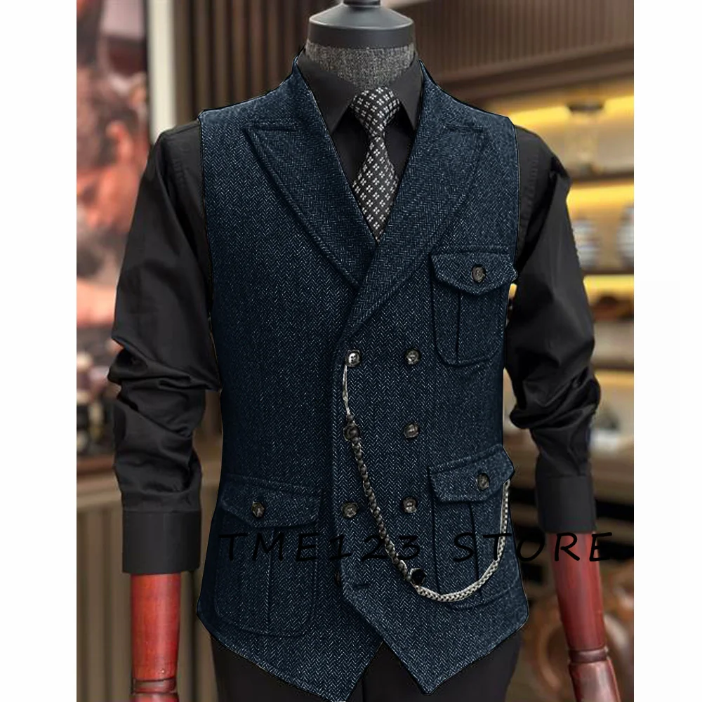 Casual Mens Solid color Vest Herringbone Slim Fit V Neck Tuxedos School Party Waistcoat For Wedding Banquet Nightclub