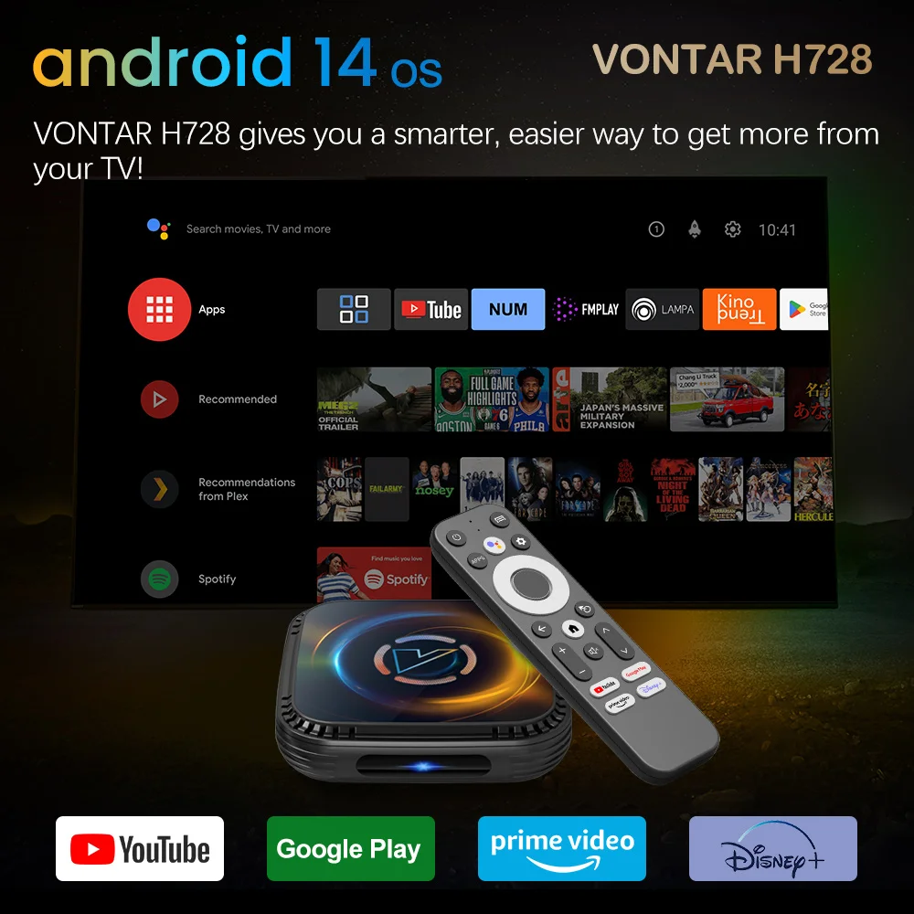 VONTAR H728 TV Box Android 14 Allwinner H728 ثماني النواة Cortex A55 يدعم 8K فيديو 4K @ 60fps 1000M LAN Wifi6 BT مع مروحة تبريد