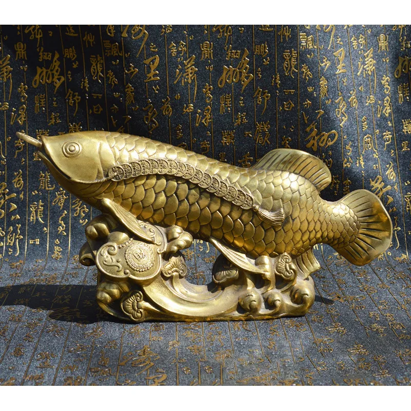 Brass Golden Arowana Ornament: Abundant Fortune After Year, Copper Fish Home Decoration, Living Room Metal Craft Decor
