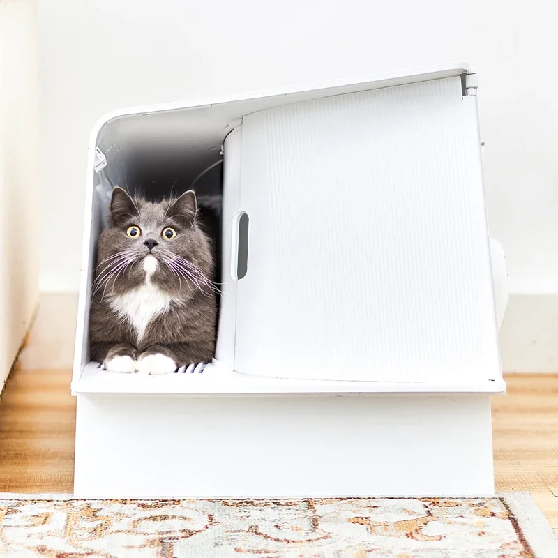 Caja de arena cerrada inteligente para gatos, caja de arena eléctrica de lujo, desodorización automática, casa para conejos y gatitos, Kit de productos para mascotas de autolimpieza