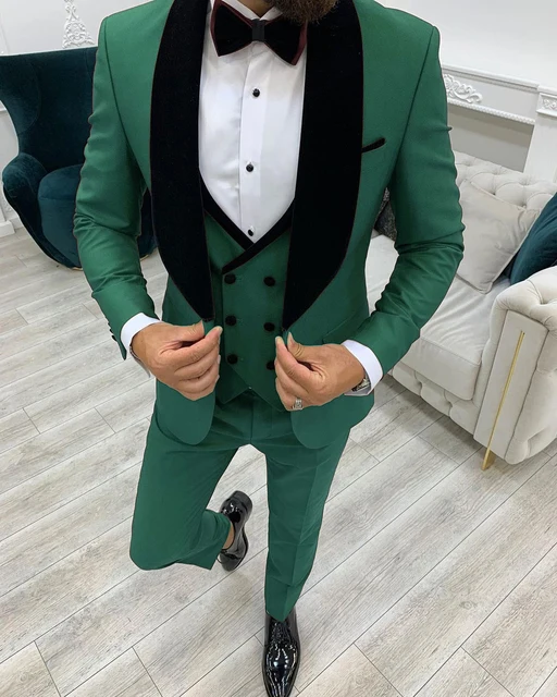 

Moderst Green Mens Suits Slim Fit Groomsman Fashion Double Breasted Vest Tuxedo Groom Suit For Men Wedding Blazer 3 Pieces