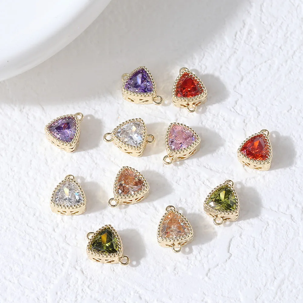 

4PCS Dainty Triangular Zircon Charms Jewelry Making Eardrop Earrings Supplies DIY Brass 14k Gold Plated Accessories 11*8mm