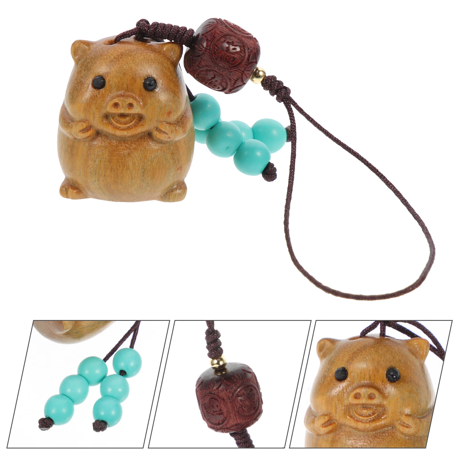 

Retro Wood Pig Keychain Charm Decorative Bag Pendant Ornament Portable Accessories Chinese Style Wear-Resistant Lightweight