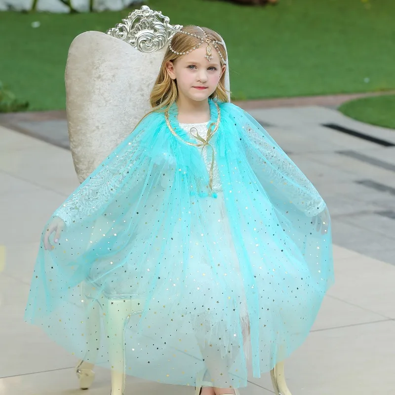 

Girls Rainbow Sequin Princess Shawl Colorful Tulle Cape Cloak Child Fancy Dress Up Mantle Cosplay Halloween Costume Kids Clothes