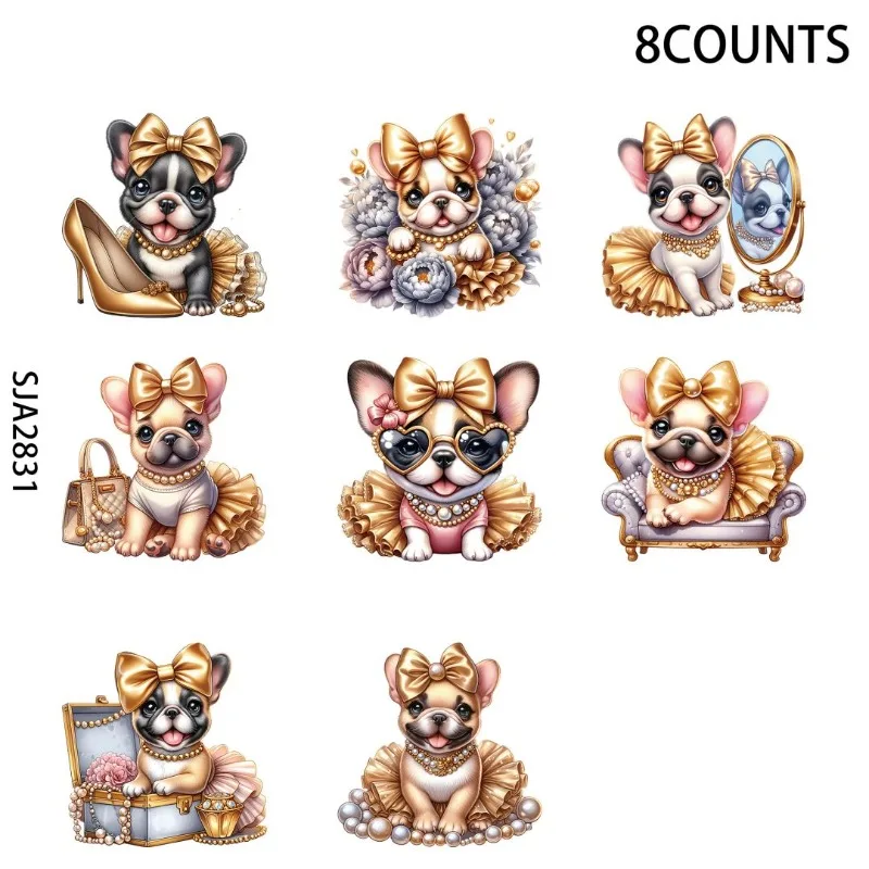 8pcs French Bulldog Sunflower UV DTF Stickers, Waterproof Sticker Pack for Decorating Mugs, DIY Art Supplies，Home Decoration