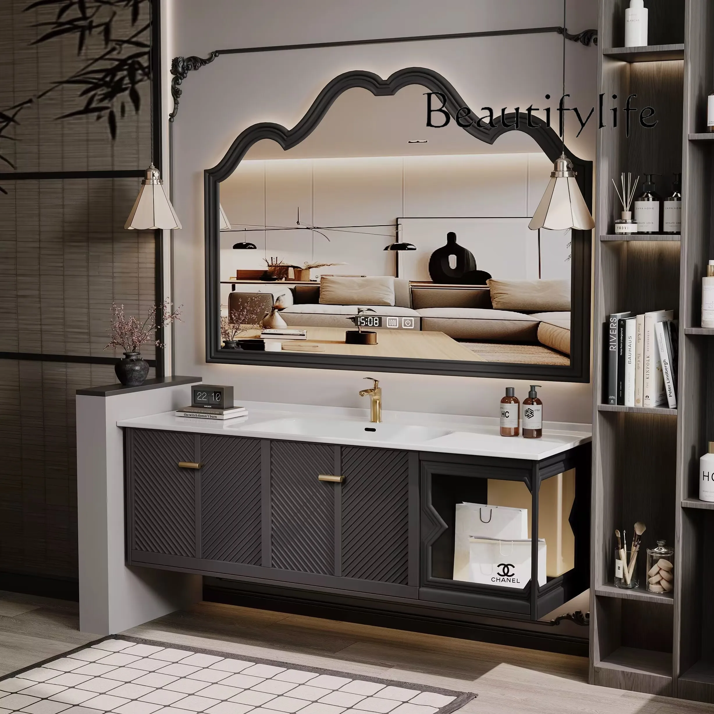 

Nuovo mobile da bagno francese semplice combinazione di mobili per lavabo integrati in ceramica 2025 nuovo lavabo