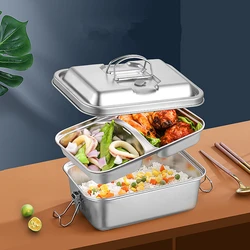 1.8L 304 Stainless Steel Double Layer Lunch Box for Children Leak-proof Microwave Bento Food Storage Containers for Picnics