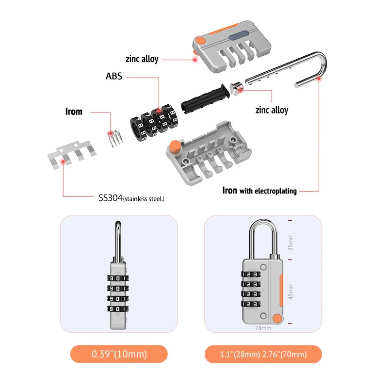 Colorful 4 Digit Combination Lock Anti-theft Safely Code Lock Travel Luggage Suitcase Locker Zinc Alloy Padlock