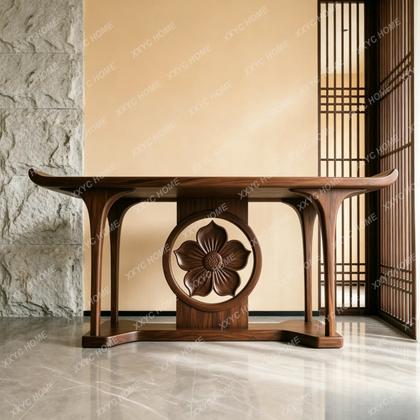 Solid wood entrance table carved entrance table retro style tenon and mortise structure