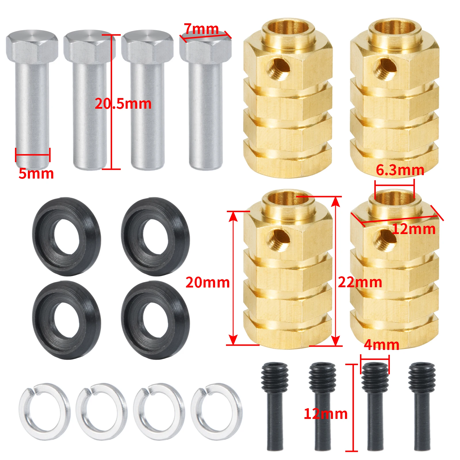 YEAHRUN 4pcs 5/8/9/10/11/12/15mm Heavy Duty Brass 12mm Wheel Hex Hubs Extended Adapter for TRX-4 TRX-6 1/10 RC Car Model Parts