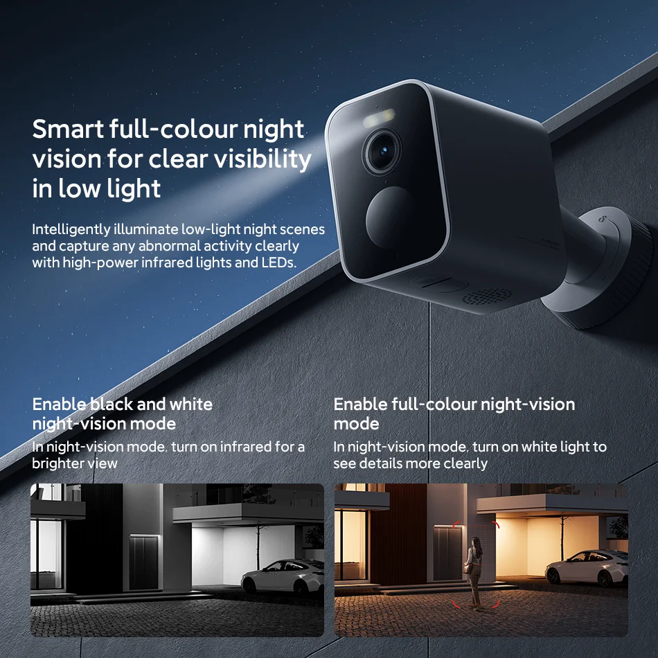 Global Version Xiaomi Outdoor Camera BW300 3MP 2K Resolution IP67 Waterproof 130° Wide Field 4900mAh Battery Google Home Alexa