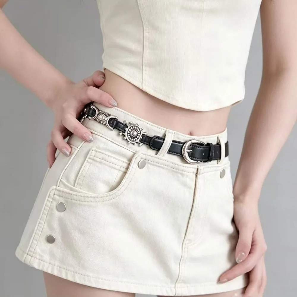 Fashion Y2K Metal Carved Belts Spicy Girl Thin Bohemian Style Belts Exaggerated Slim Ethnic Style Waistband Women