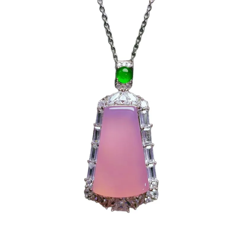 Natural ice type jade pulp no trouble pendant inlaid necklace pendant gift Party travel attire fashionable temperament 5