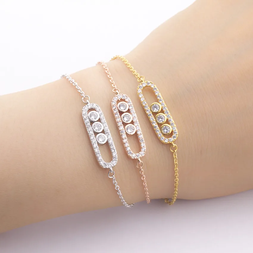 G&D Arab Design 3 Dot Beads Bar Charm Bracelet&Bangle Pave AAA Zircon Stainless Steel Bracelet for Women Luxury Jewelry