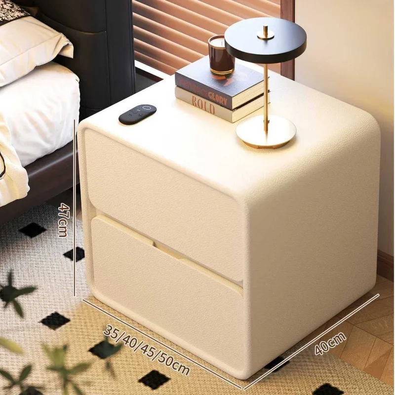 Two-Drawer Storage Cabinet with Round Edge, Cream Minimalist Bedside Nightstand - Space-Saving Compact Organizer for Bedroom