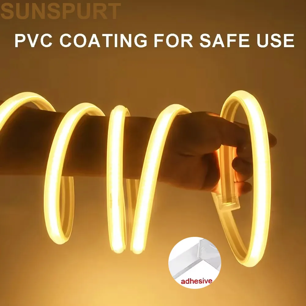 35MLed Strip Lights 220V High Brightness COB Led Strip IP65 Waterproof Adhesive Flexible Ribbon for Room Outdoor Garden Lighting