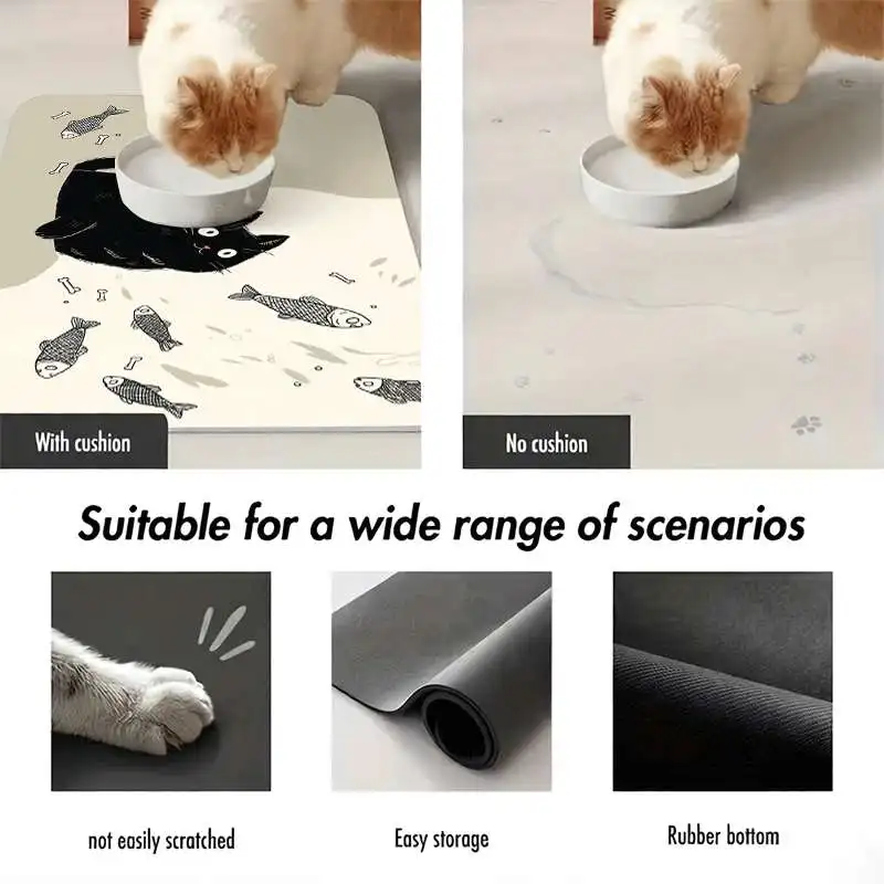 Adorable Cat and Fish Print Mat Pet Home Decor Runner Kitchen Matting Polyester Design Cute Bathroom Nursery Pet Supplies