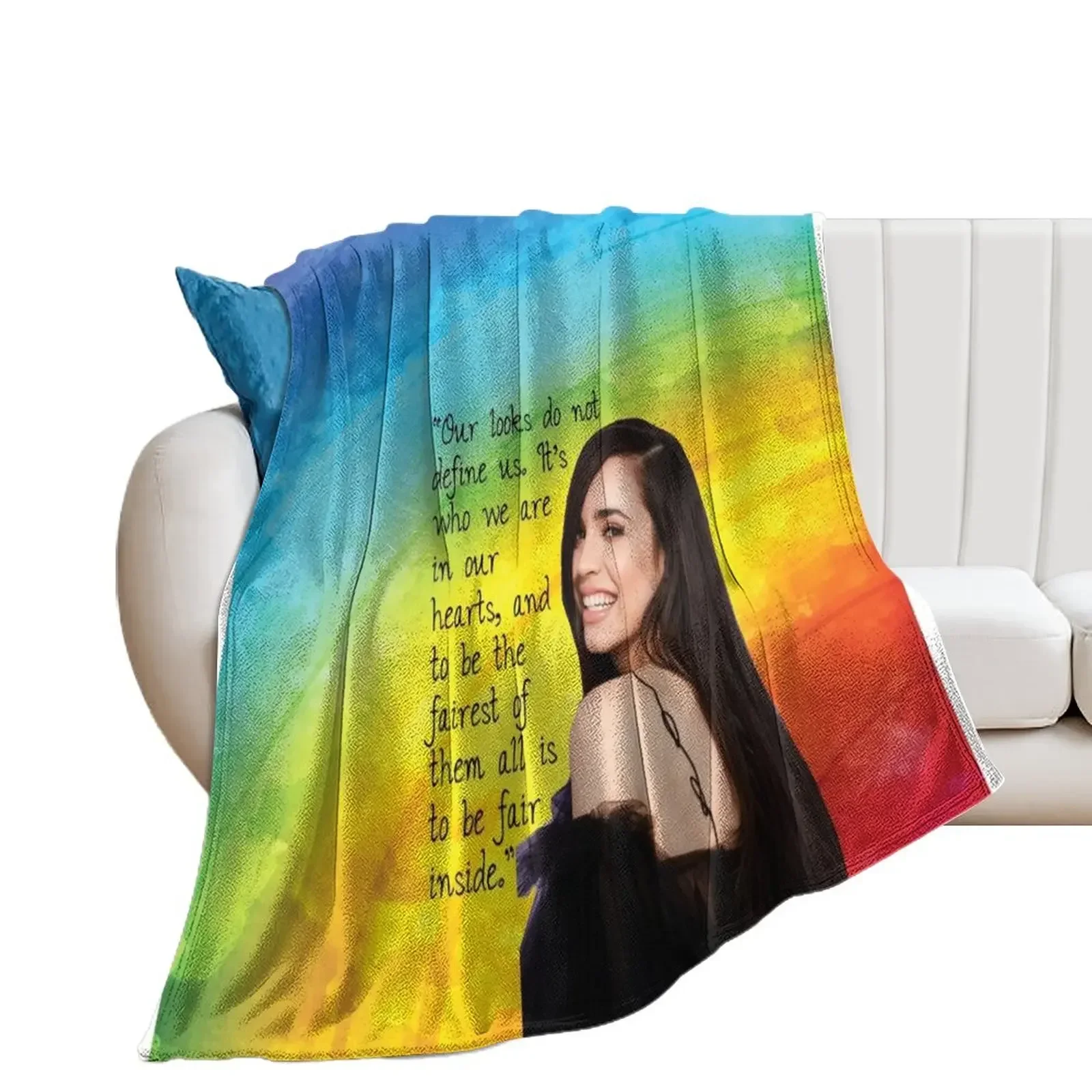 Sofia Carson Rainbow Quote Throw Blanket Luxury Thicken Shaggy Bed covers Blankets