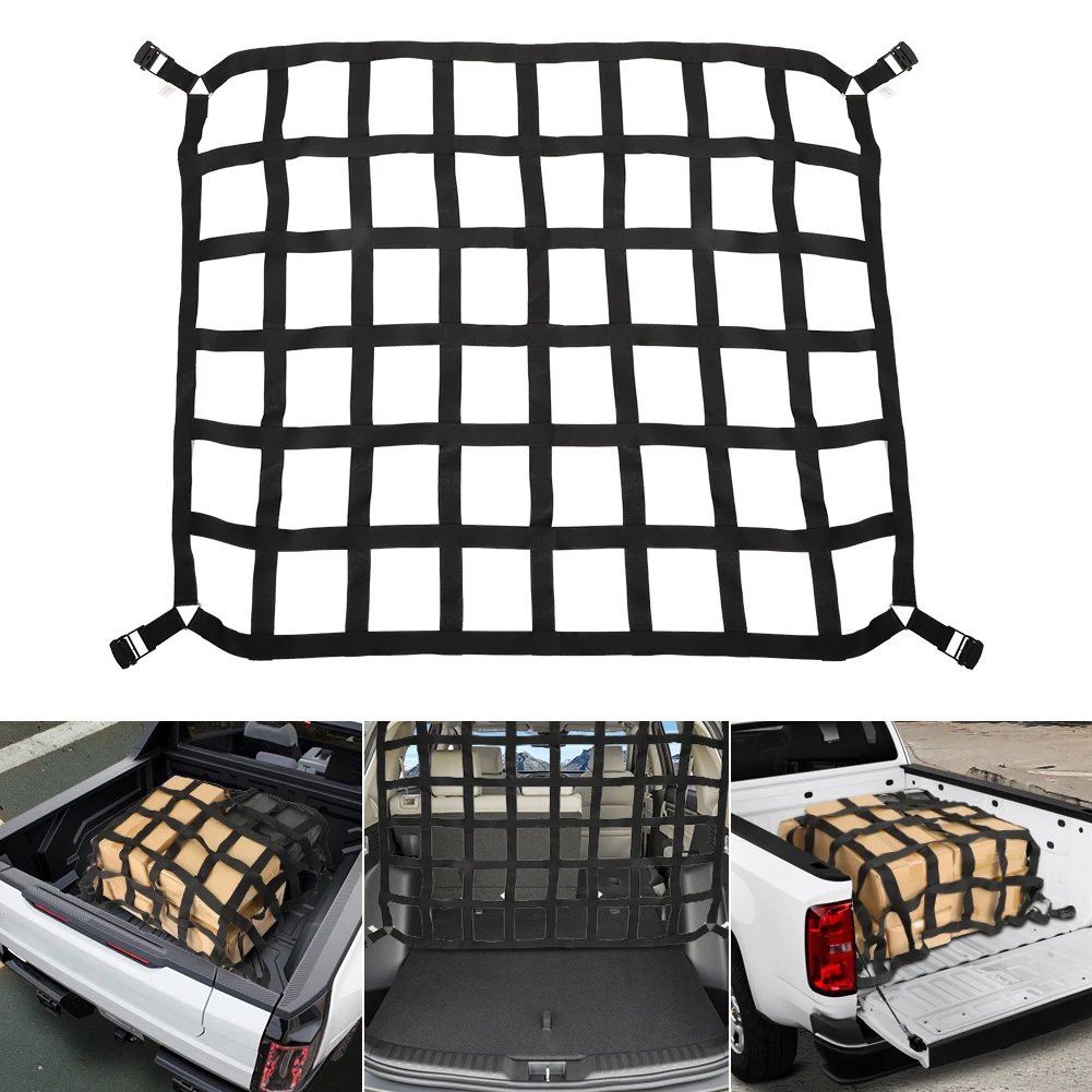 Car Trunk Rooftop Net Mesh Heavy Cargo Net Truck Trailer Dumpster Extend Mesh Covers Luggage Stowing Tidying With 4 Fixed Belt 