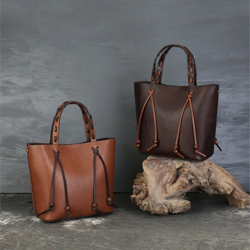 Johnature Vintage Genuine Leather High-quality Women's Bag 2026 New Woven Handbag Commuting Shoulder Crossbody Bags
