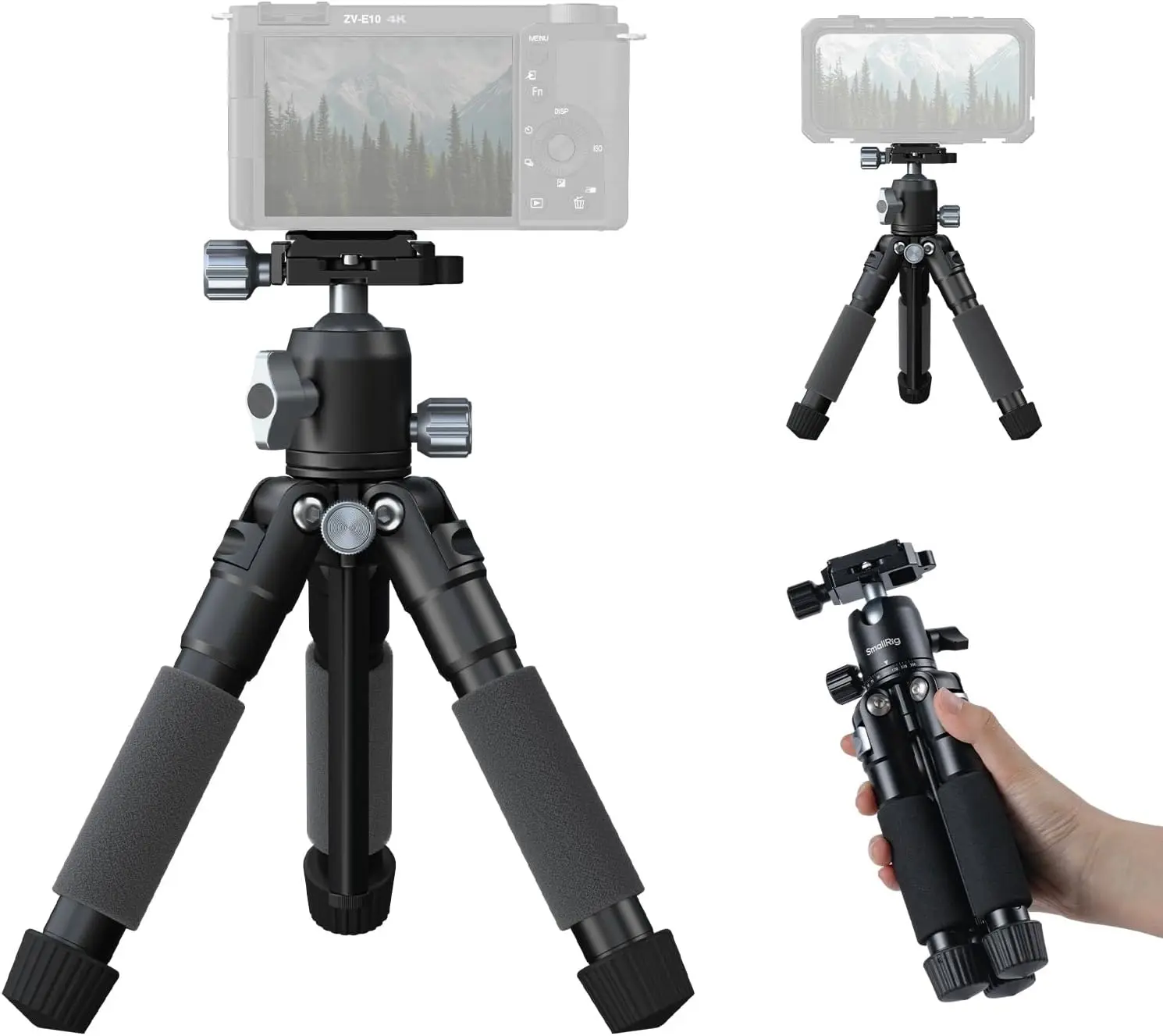 

Мини-штатив VT-20Pro 21.2'/53.8 см для камеры и телефона, компактный настольный штатив из алюминиевого сплава с поворотом на 360 градусов ° Шарнирная головка, настольная