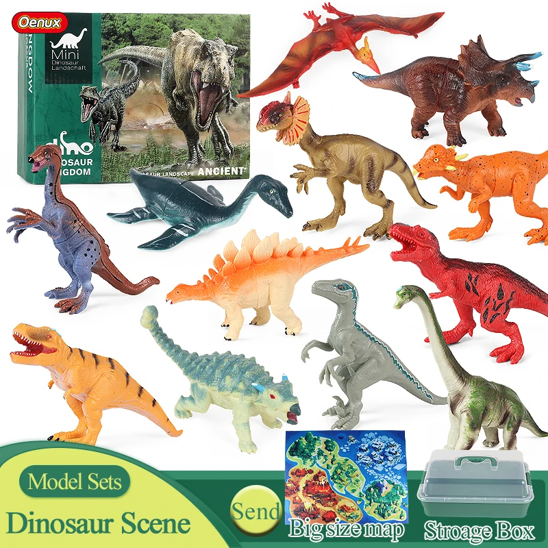 Oenux New Simulation Jurassic Dinosaur Scene Playset Tyrannosaurus Plesiosaur Model Action Figure With Gift Box Kid Birthday Toy