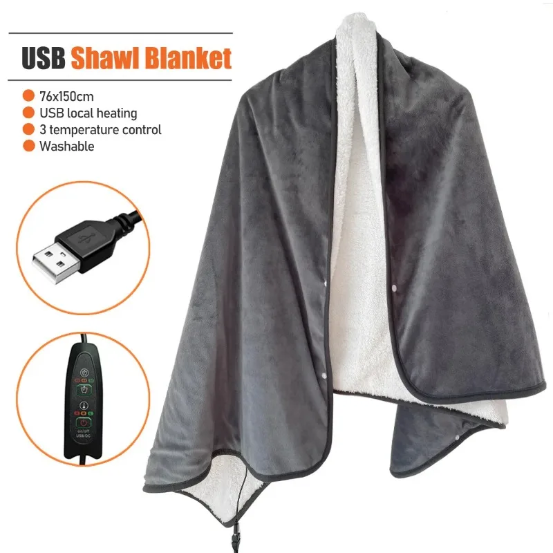 New USB Electric Shawl Blanket With 3 Heating Levels Double-Sided Thickened Winter Wearable Electric Blanket Foldable Blanket