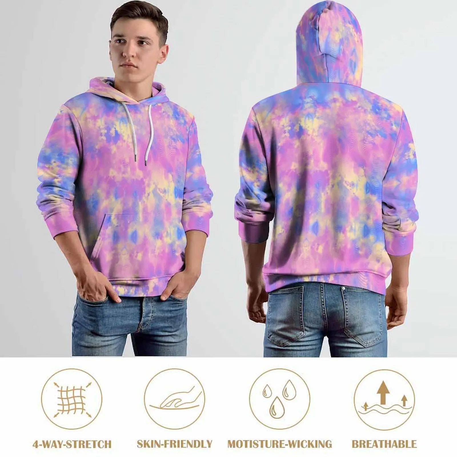 Felpe con cappuccio Tie Dye Texture manica lunga rosa blu giallo elegante pullover casual felpa con cappuccio invernale felpe larghe oversize Hip Hop