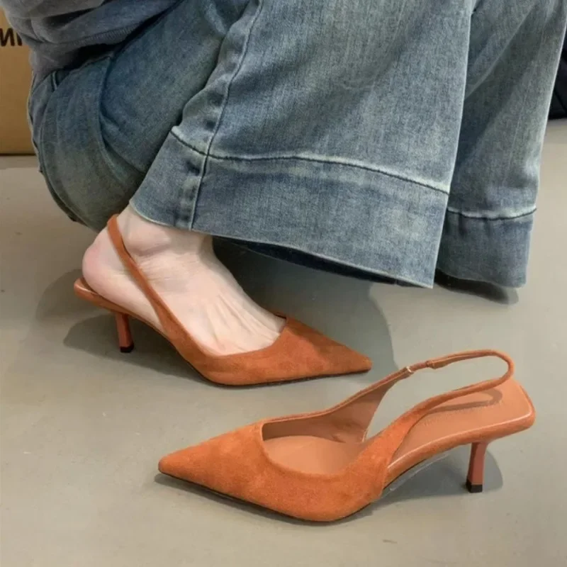 Zapatos de tacón alto con punta puntiaguda para mujer, calzado de tacón de aguja con tirachinas, Zapatos de novia poco profundos para bodas, 2024