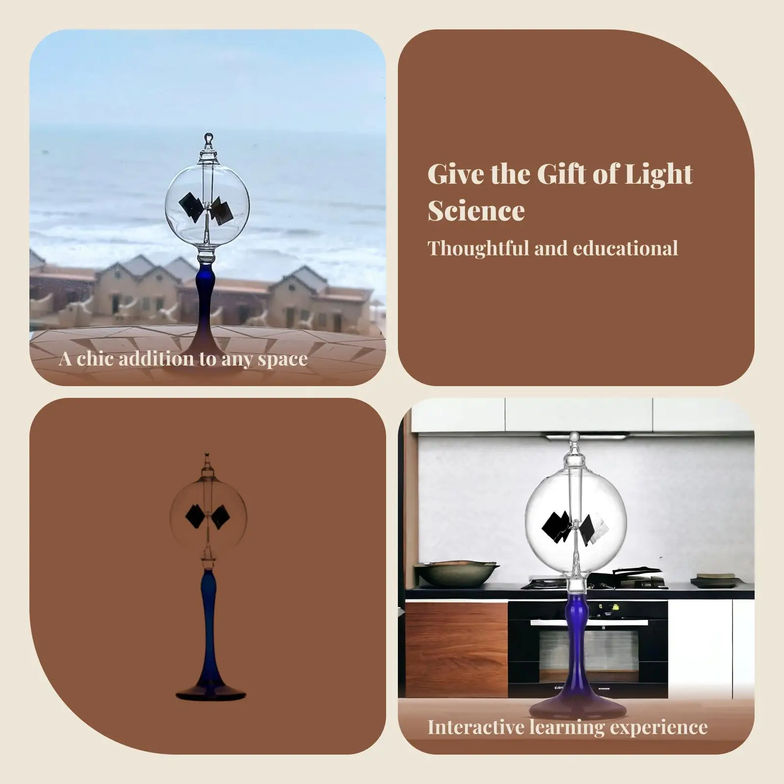 Solar Crookes Radiometer Sun Light Energy Spinning Vanes Desktop Ornament for Fireplace Bedroom Birthday Gift Home Decoration