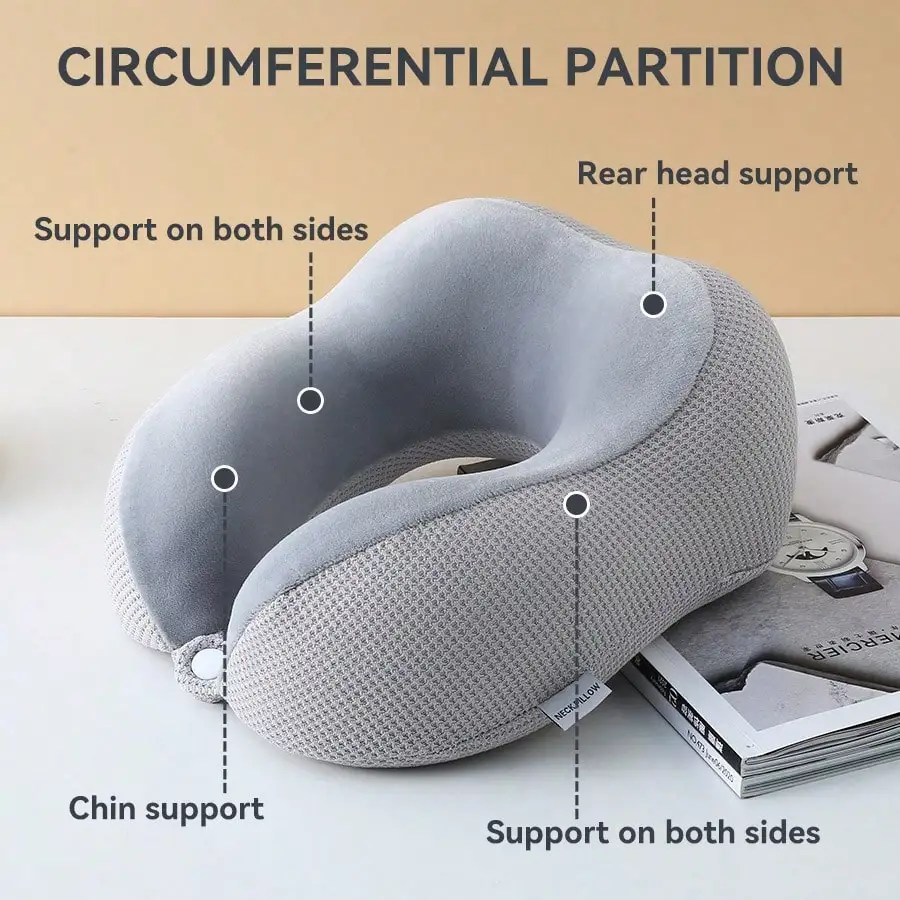 Memory Foam U-Shaped Travel Neck Pillow For Sleeping On Planes, Portable Cervical Support Pillow.