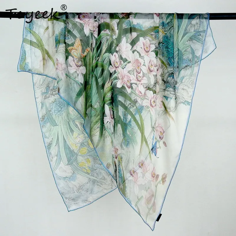 

Tcyeek, 100%Real Slik Elegant Kerchief, 103cm Women Butterfly Print, Mom Gifts Retro Chic Scarves, 2024 Summer Autumn A47625QC