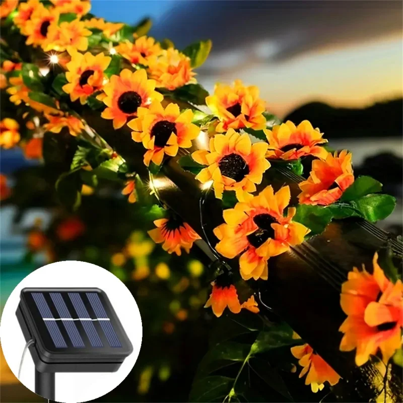 

2/5/10M Solar Sunflower String Light Outdoor Artificial Flower Vine Atmosphere Lamp for Home Party Wedding Holiday Decoration