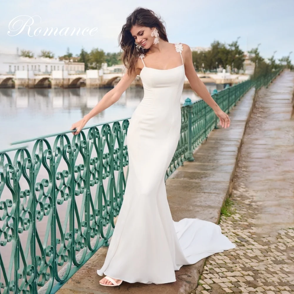 Vestidos de Novia Sirena con Apliques y Escote Barco Sencillo para Mujer 2026, Tirantes Finos, Espalda Abierta con Botones, Vestidos de Novia Personalizados