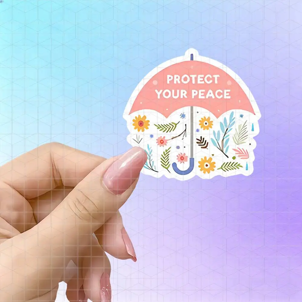 Pink Umbrella Blooming Flowers Heartwarming Quote Vinyl Sticker Matte Decal For Journal Tablet Luggage Forest Healing