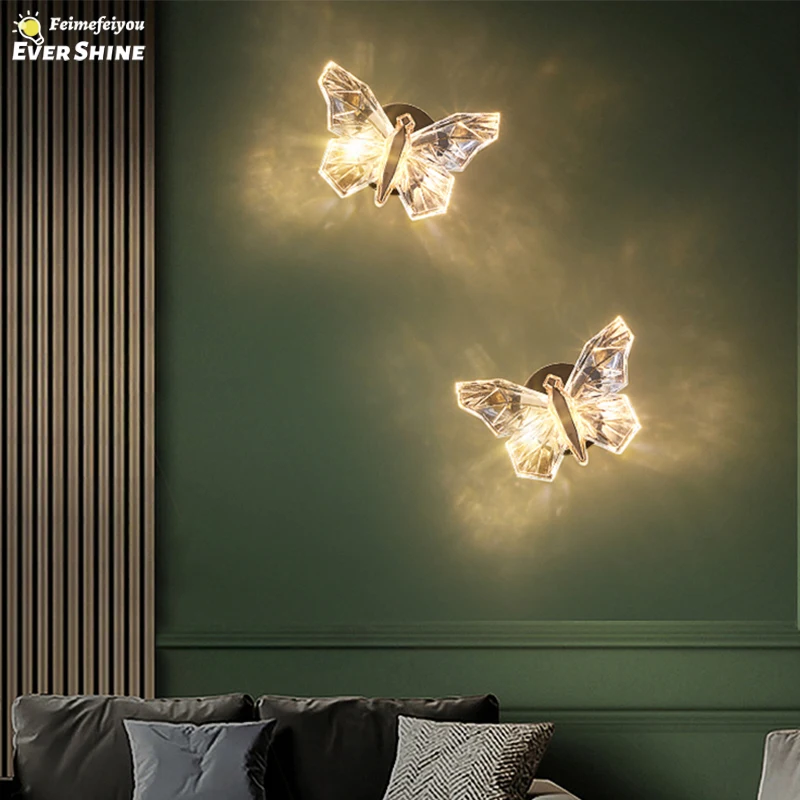 Nordic Led Butterfly Wall Lamp Indoor Lighting Fixture Bedside Bedroom Living Hotel TV Modern Home Decoration Wall Light Sconces