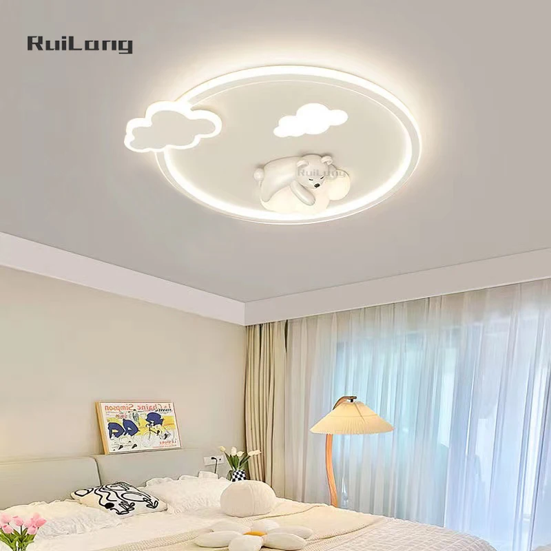 Kawaii Room Decor Bear Ceiling Lights For Children Room Boys Baby Girls Chandelier Kids Bedroom White Cloud Ceiling Lamp Plafon