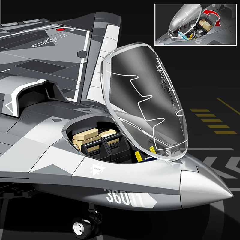 Unchste Generation Fighter Jet J-36 Baustein Militärmodellflugzeug Lernpuzzle-Montagevornamente
